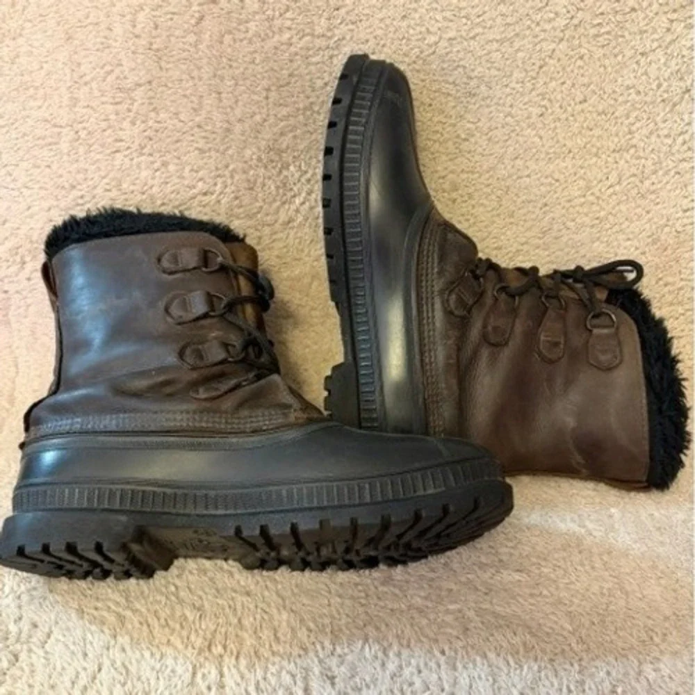 Sorel Caribou Mens Brown Leather Waterproof Winter Snow Boots Made in Canada 13